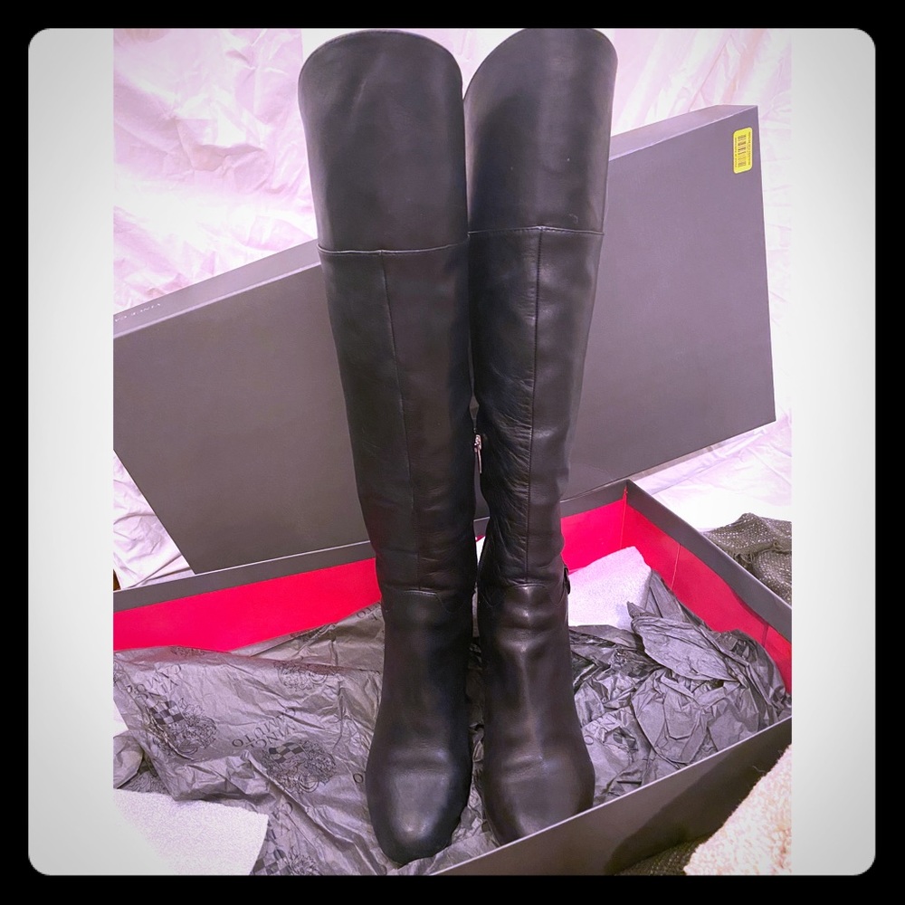 Vince Camuto black leather tall riding boots